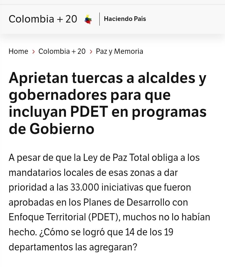 RenovacionCo's tweet photo. En entrevista con @elespectador el Dir de la ART @Rauldelgado58 explicó que con los nuevos mandatarios (alcaldes y gobernadores) #PDET “Se insistió mucho en que, de acuerdo con la nueva Ley de Paz Total, ahora era de carácter perentorio la inclusión de capítulos de paz en los Planes de Desarrollo Territoriales”.

https://t.co/3Ez82EXAg2