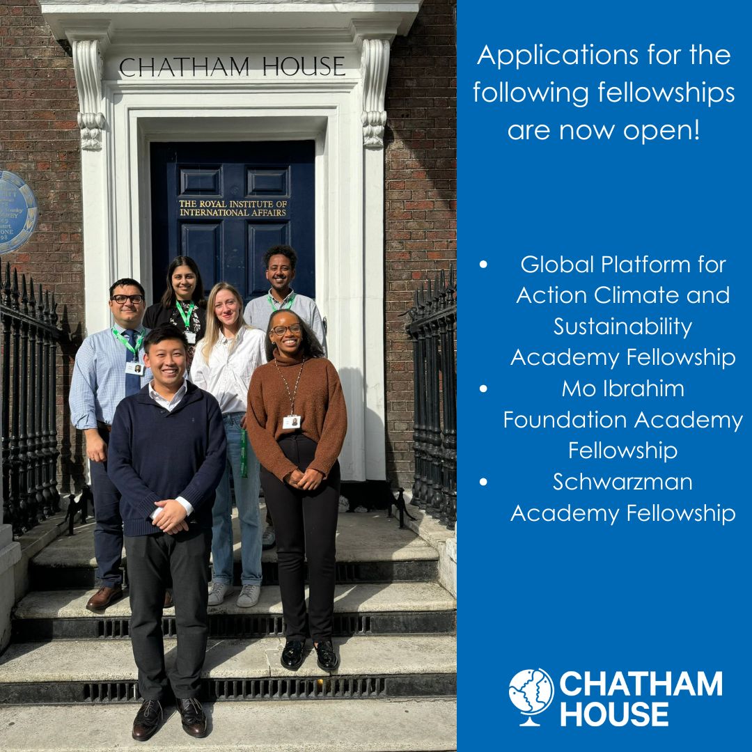 🌟 @ChathamHouse Academy offers 3 open fellowships! Apply now: Global Platform for Action Climate and Sustainability Academy, Mo Ibrahim Foundation, Schwarzman Academy. Shape global governance! shorturl.at/eIQU2 #Opportunity #ChathamHouse #Fellowships 🌍