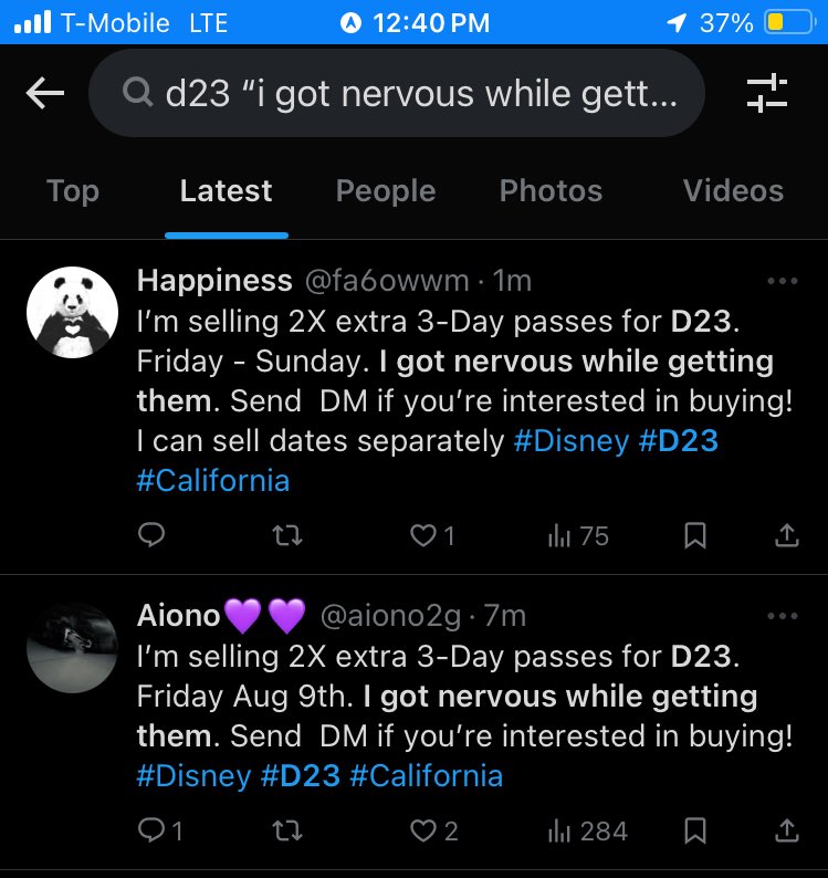 Two diff accounts doing this? Sis @dlnt @OffhandDisney @FrshBakedDisney @DisneyD23  #D23 #TicketResale