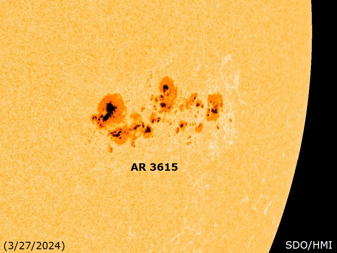 AR 3615 continues to produce frequent C-Flares and occasional low level M-Flares. The chance for a noteworthy solar flare above the M5.0 level remains as the region continues to move closer towards the southwest limb. SolarHam.com