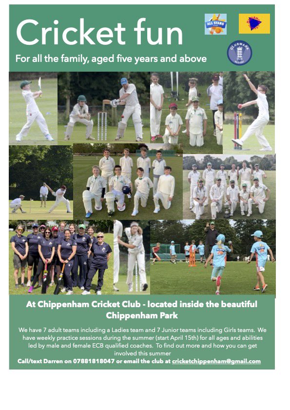 At Chippenham this summer we have cricket for age 5 year &amp; above &amp; all abilities. Please get in touch if you would like to get involved in the great game of cricket this summer.