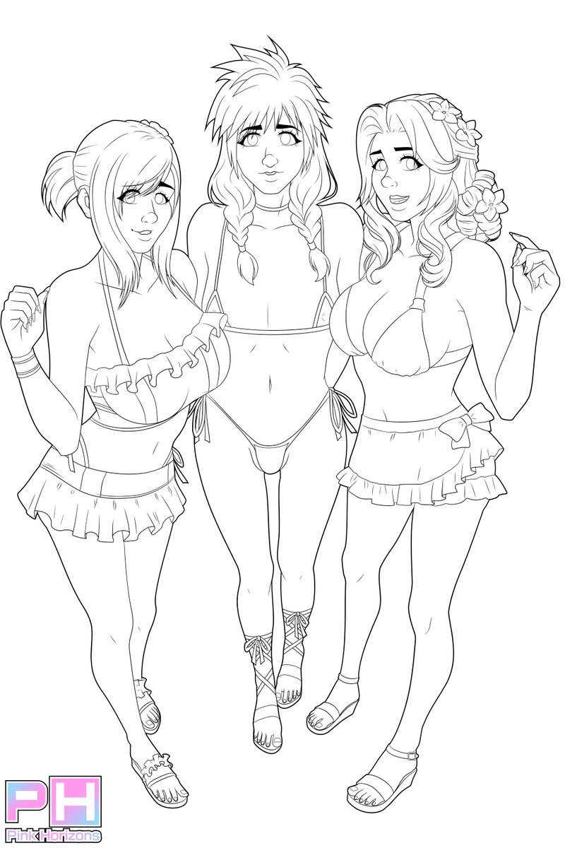 Cloud, Tifa, and Aerith(Line Art). ❤