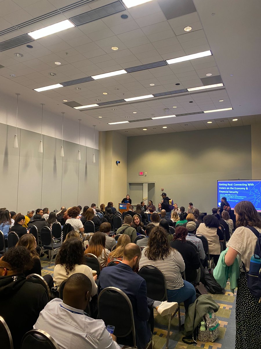 CareInActionUS's tweet photo. We love to see it! 

Our executive director, @HillaryHolley4, joined @AmericaVotes for a very important panel discussion, “Getting real: Connecting with Voters on the Economy &amp; Financial Security,” and the house was packed! #AvSummit24 https://t.co/rGWRRYrpvo