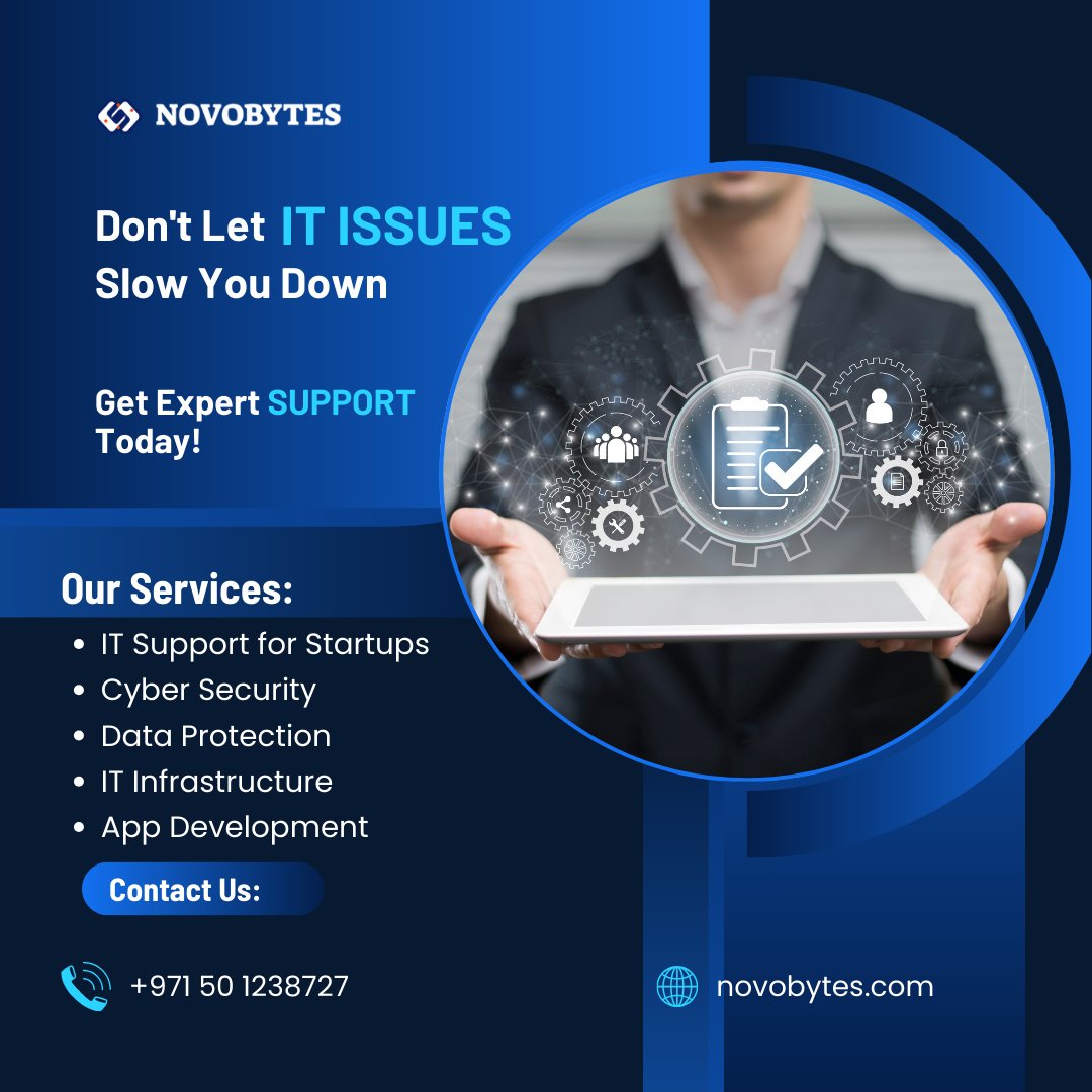 Don't Let IT Issues Slow You Down
Get Expert IT Support in Dubai
Grow your Business with Us 
Contact Us
+971 5012338727
info@novobytes.com

#itservices #itsupport #technology #itsolutions #cybersecurity #it #informationtechnology #business #tech #computerrepair #manageditservices