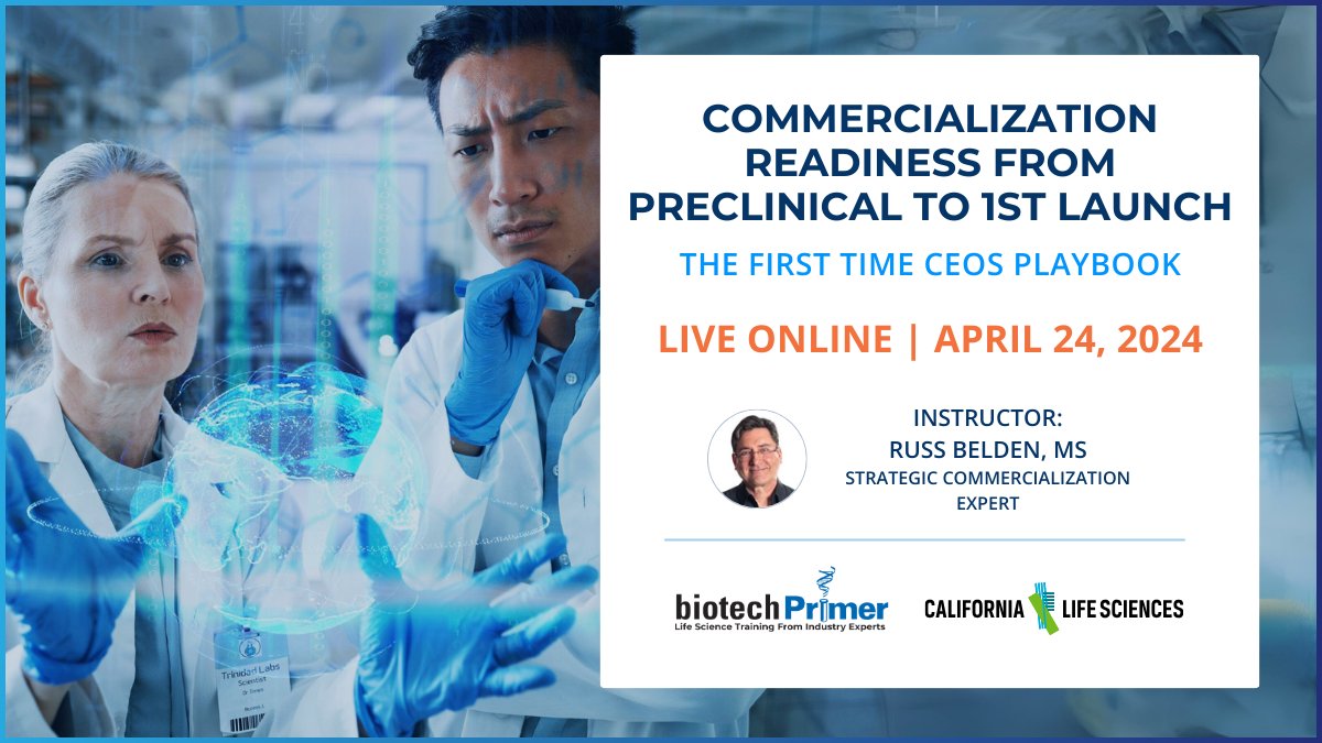 📚 Join @biotechprimer for 'Commercialization Readiness from Preclinical to 1st Launch - The First Time CEOs Playbook'. This course equips early stage biotech leaders with the commercialization knowledge they need to strategically position their org's! bit.ly/3TIM7ay