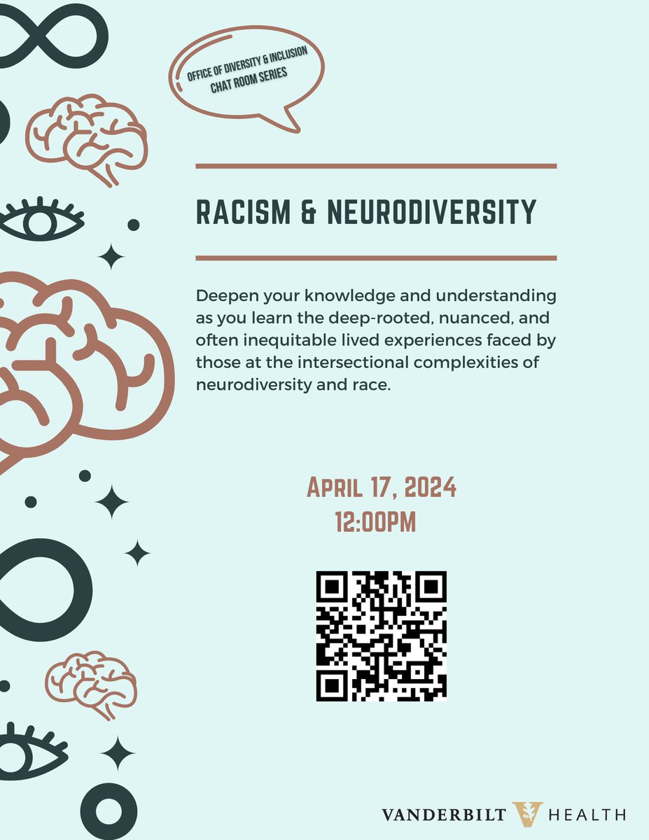 Join us for our April Chat Room Series as we discuss Racism and Neurodiversity. See below for details! April 17 at 12:00pm - Teams