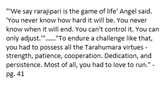 Christopher McDougall describing the Tarahumara running game, in Born to Run.