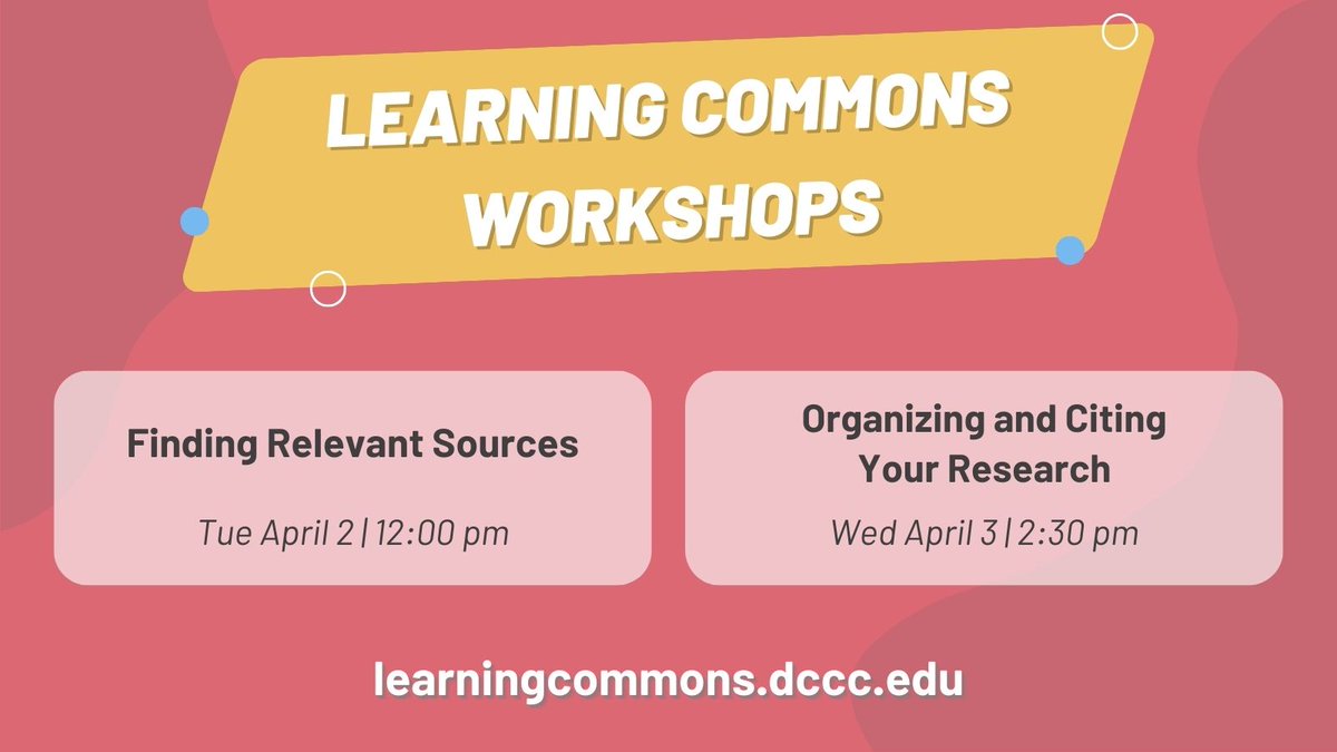 DLearncomm's tweet photo. The Learning Commons is here to help with two virtual workshops next week as we enter peak research season! Save your seat today at: https://t.co/hhtGUpDZsy https://t.co/oE8gWRaswf