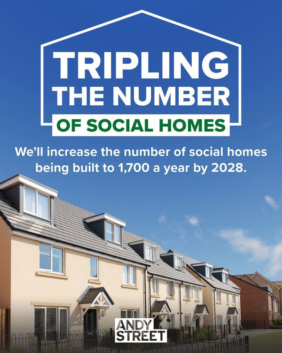 ICYMI 👉🏻 I’ll TRIPLE the number of the social homes being built in the West Midlands if re-elected this May 🚨 We’ve set the bar nationally for house building - but as a region we haven’t built enough social housing 👎🏻 I’ll ramp up social housebuilding to 1,700 homes a year 🏡