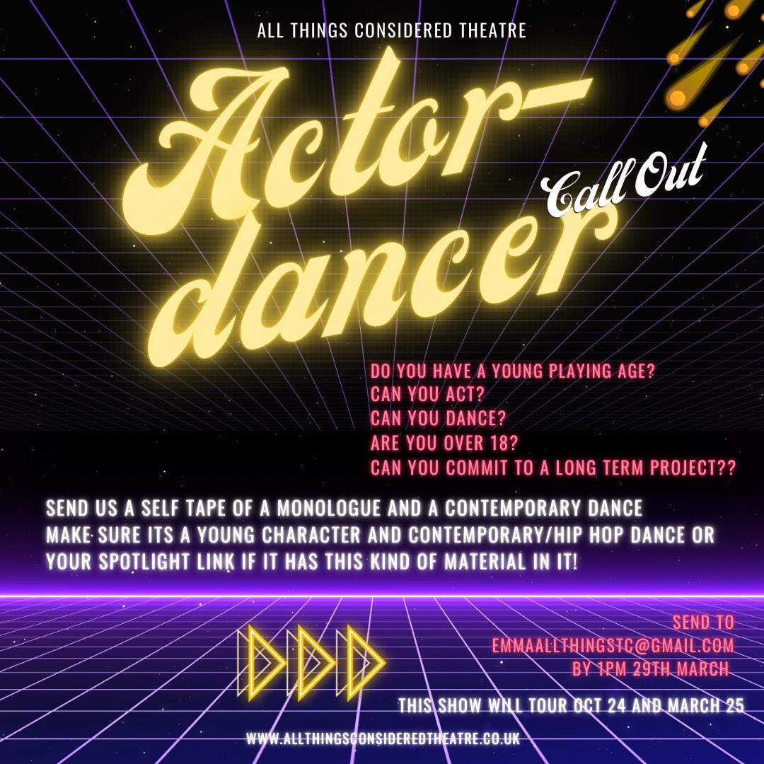 Us again! We are looking for actors who can dance and dancers who can act for this important story based on real kids experiences of having a parent in prison!