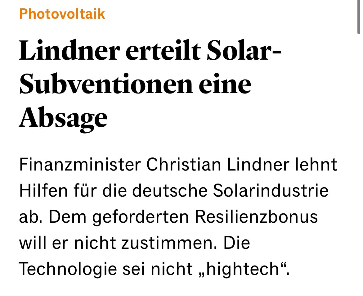 Man kann der FDP nicht vorwerfen, sie würde keine Prioritäten zu setzen. Es sind halt nur die Prioritäten von reichen, skyline-liebenden Tech-Bros. Nach dem heißesten Jahr jemals. Während deutsche Solarwerke schließen.