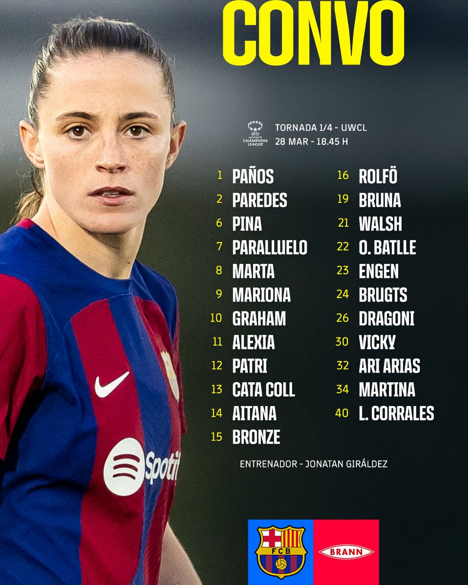 La convocatòria per al #BarçaBrann 🔥