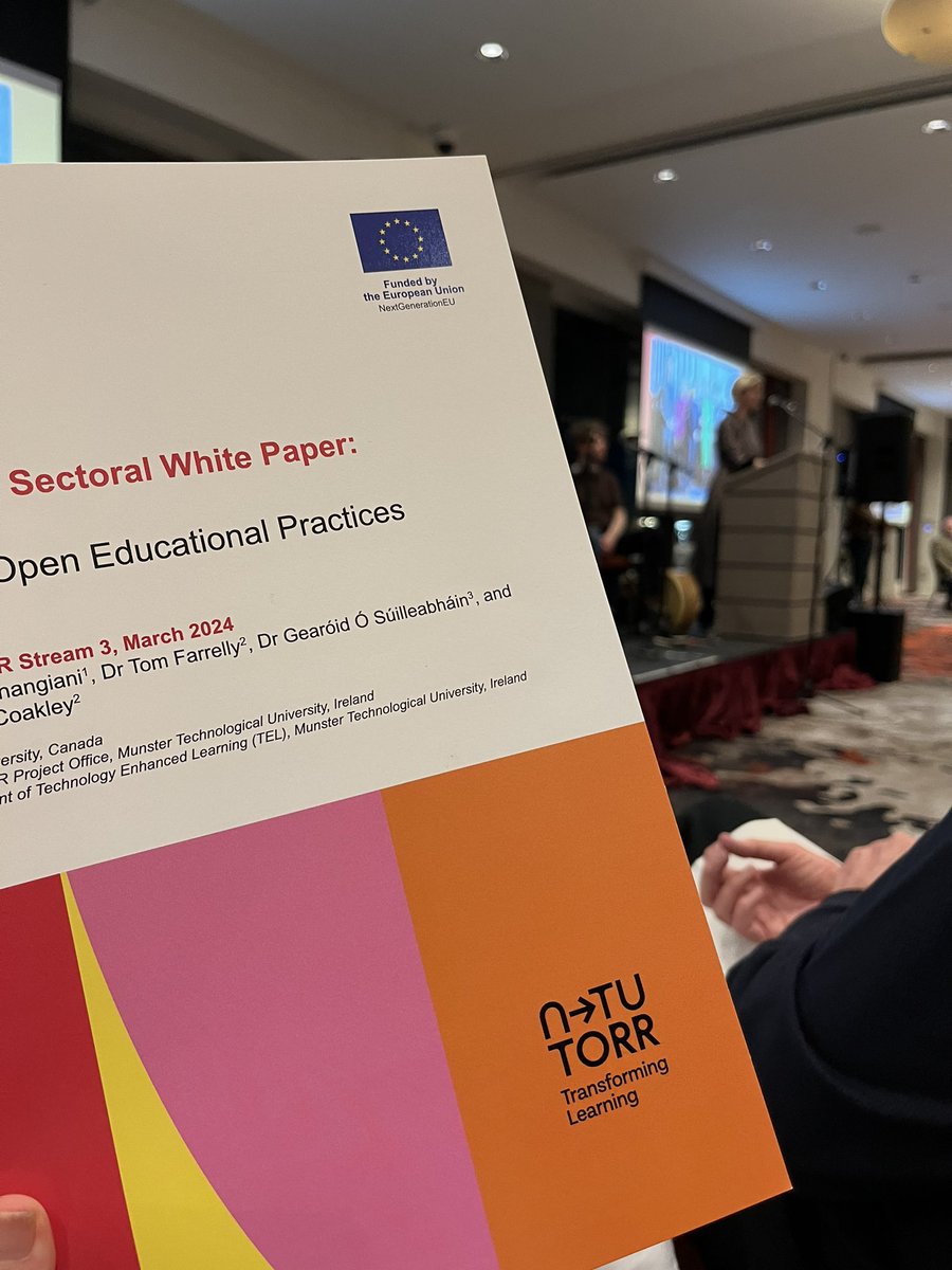 Very excited to launch our first white paper at the #oer24 reception this evening on Open Educational Practices. Thanks to @GOSuill @TomFarrelly @thatpsychprof and Darragh Coakley for leading on this.