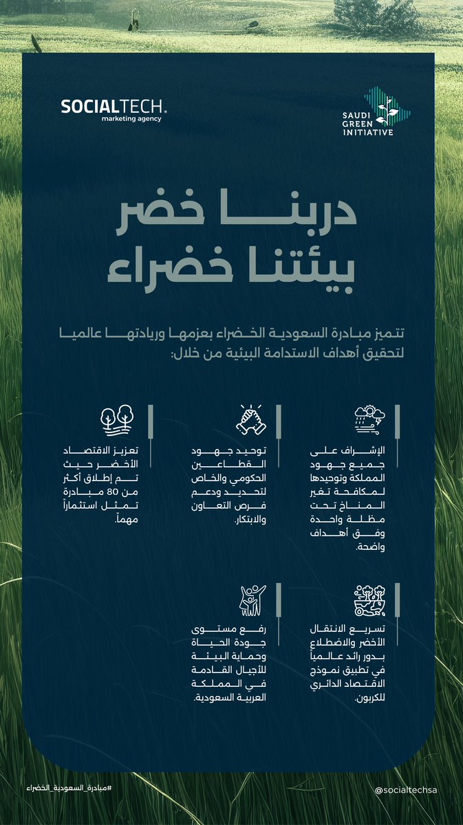 SocialTechsa's tweet image. العالم أخضرا  💚💚

رؤية سعودية ثاقبة أثمرت عن مبادرة بيئية تسعى لخفض الانبعاثات الكربونية والحد من التلوث، وغرس ملايين الأشجار، لمواجهة التغير المناخي، في جهود أثمرت عن ما يزيد عن 80 مبادرة استثمرت في البيئة.  

#مبادرة_السعودية_الخضراء