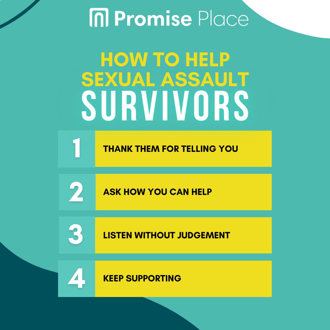 ThePromisePlace's tweet photo. When someone discloses that they have been sexually assaulted, it may seem difficult to know what to say. Here are some tips that you can use to help survivors.
 #PromisePlace #SAAM #SAAM2024 #EndDomesticViolenceNow #SexualAssaultAwarenessMonth https://t.co/CGl16Q08VS