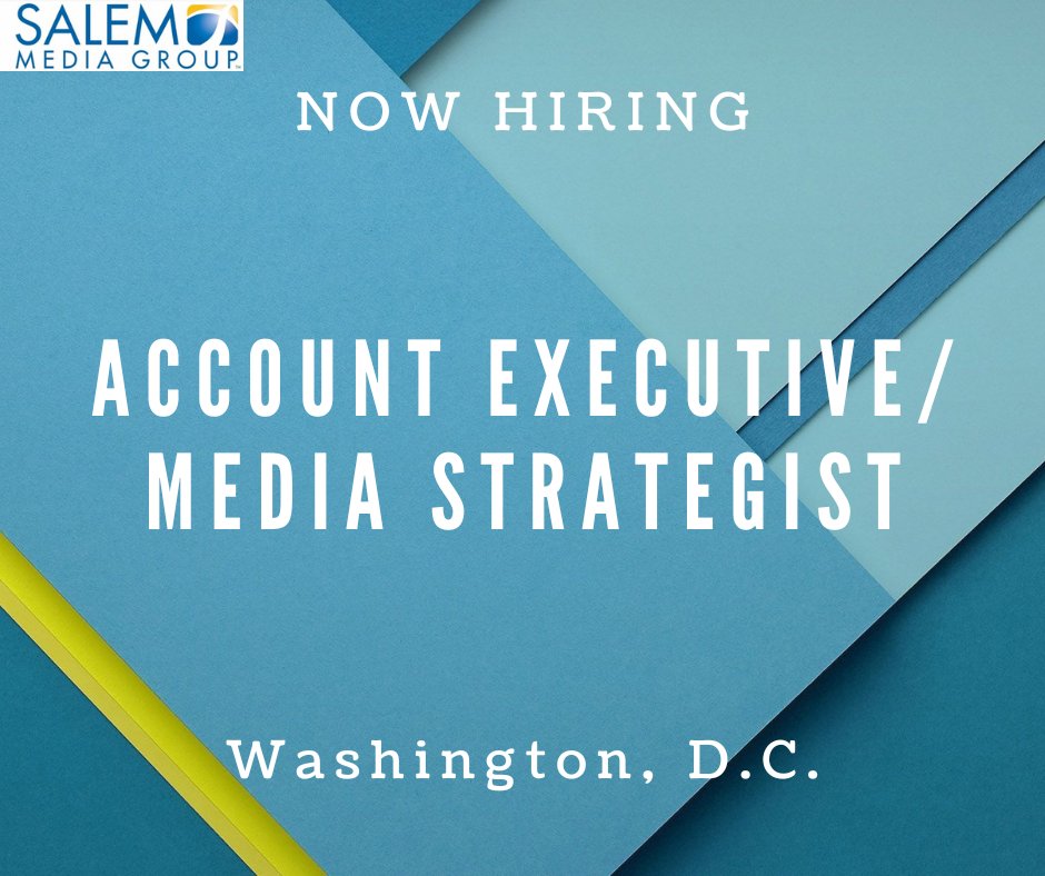 Salem Media Group is hiring an Account Executive-Media Strategist in Washington, D.C. For more information about this opportunity & to apply online, please visit careers-salemmedia.icims.com/jobs/3136/acco…. #job #media #radio #sales #digital #broadcast #hiring #salemmediagroup #salesjobs