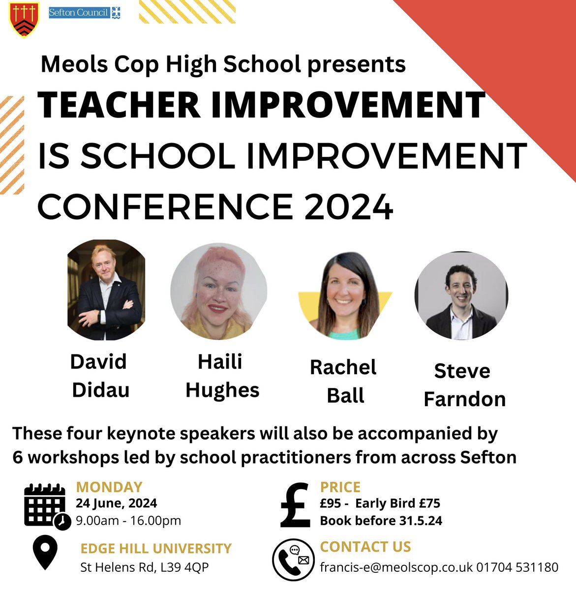 Super excited to announce our 4th <a href="/MeolsCopHS/">MeolsCopHighSchool</a> Conference

This time looking at all things teacher development with keynotes from <a href="/DavidDidau/">David Didau</a> <a href="/HughesHaili/">Dr Haili Hughes FRSA</a> <a href="/MrsBallAP/">Rachel Ball</a> <a href="/wheninclass/">Steve Farndon</a> 

The day features workshops from practitioners like <a href="/MissBKearns/">Beth Kearns</a> &amp; colleagues from <a href="/SouthportLTrust/">Southport Learning Trust</a>
