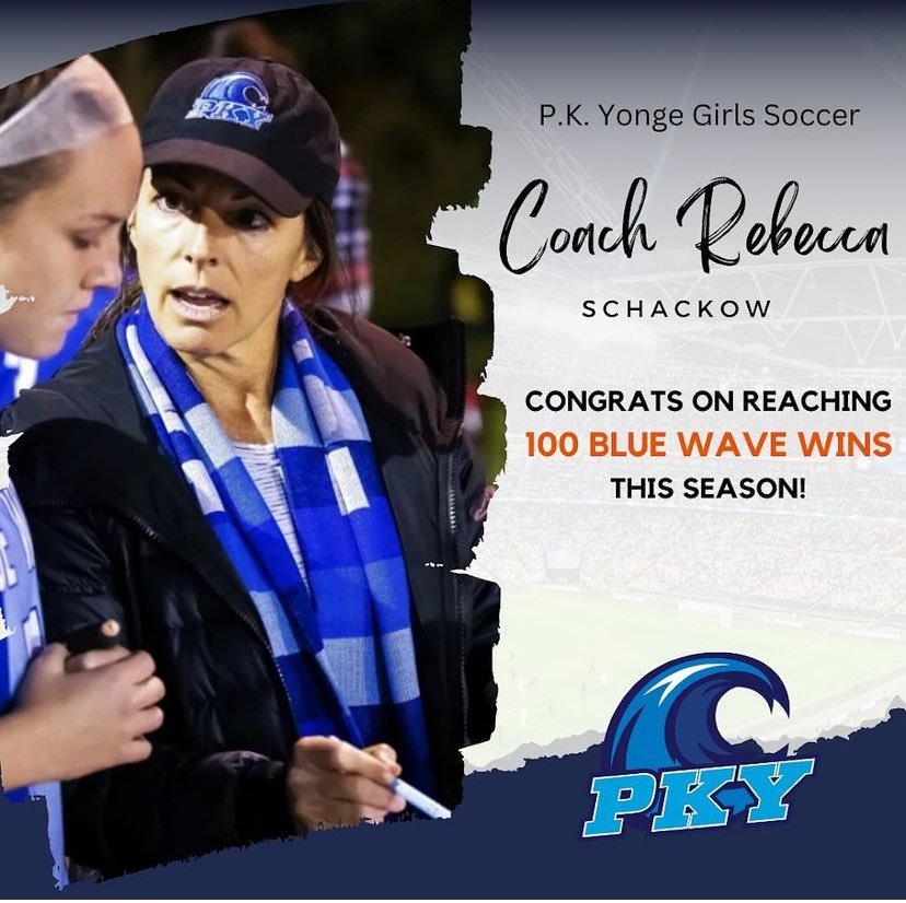 CONGRATULATIONS to Coach Rebecca Schackow on reaching 100 wins this season! Thank you for everything you have done for the BLUE WAVE girls soccer program!!!! 💙⚽️ @pkyongedrs