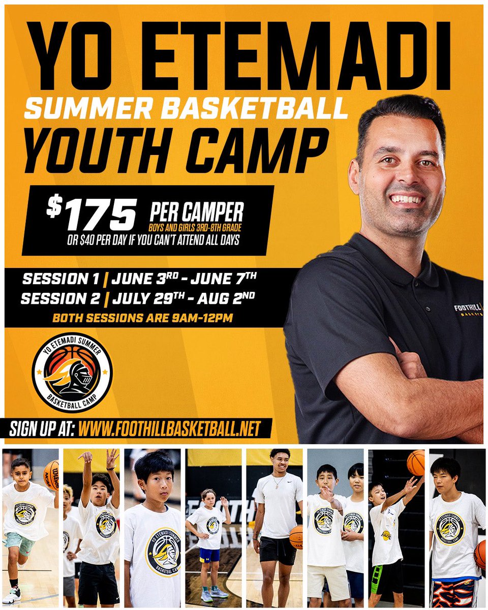 Join us for our 4th Annual Yo Etemadi Youth Summer Camp Series! Click on the link in our bio to sign-up!  We look forward to hosting you in THE DUNGEON this summer! Let’s Go Knights! 🏀 @YoEtemadi @CoachJonAntolin @cwilleyee
