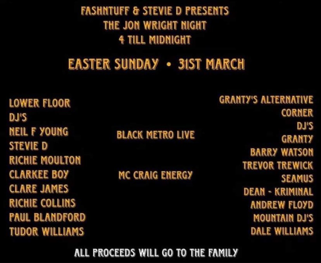 Big gig on Easter Sunday, in memory of one of the legends of the Newport music scene. Jon Wright ran a dance record label, and was a leading House DJ and music promoter. The Jon Wright Night, organised by Leeroy from Goldie Lookin Chain features loads of acts. More info: ⬇️