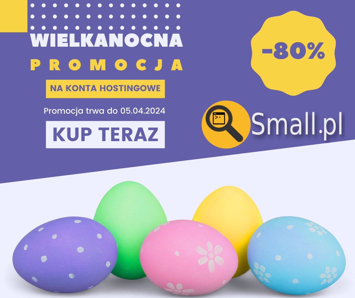 smallhostpl's tweet photo. "Wielkanoc ze https://t.co/otzQwgkk2m 2024"

Zapraszamy do skorzystania z naszej świątecznej promocji. Teraz możesz zaoszczędzić nawet do 80% na nowych kontach hostingowych.

Nasza oferta: https://t.co/OHl5MlFyQO

#smallpl #webhosting #hosting #promocja #promocje https://t.co/by8inMFe4x
