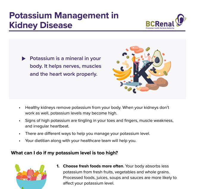 This is a truly great handout for patients on the topic of potassium management in kidney disease. It actually tells patients to eat fiber-rich foods - not avoid it! @BCRenal bcrenal.ca/resource-galle…