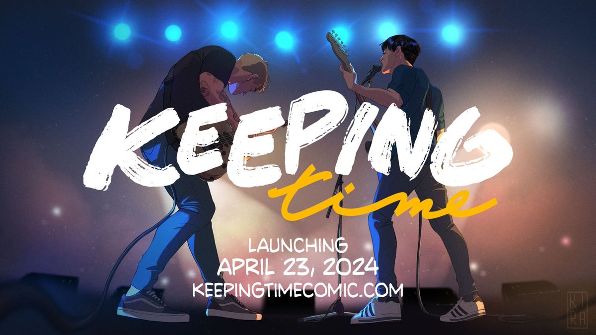 Keeping Time is a queer, adult webcomic that's a bummer of a romance between two bandmates who fall in love. If you like deeply flawed, not-at-all wholesome characters, then I might be cooking up something you like!  

🎸 Launching publicly on April 23rd!! 