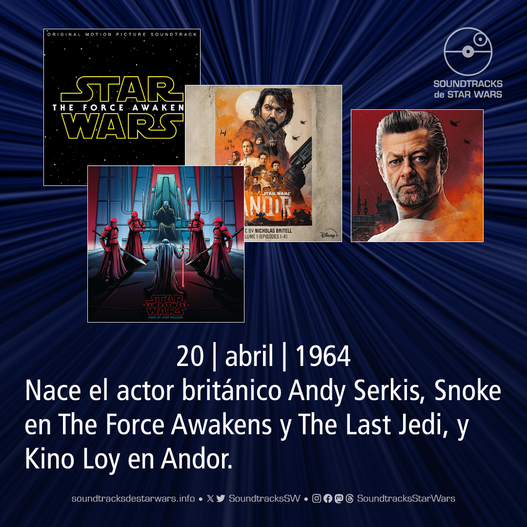 El 20 de abril de 1964 nace el actor británico #AndySerkis, Snoke en The Force Awakens y The Last Jedi, y Kino Loy en Andor. On April 20, 1964, British actor Andy Serkis, Snoke in The Force Awakens and The Last Jedi, and Kino Loy in Andor, was born. #StarWars #Snoke #KinoLoy