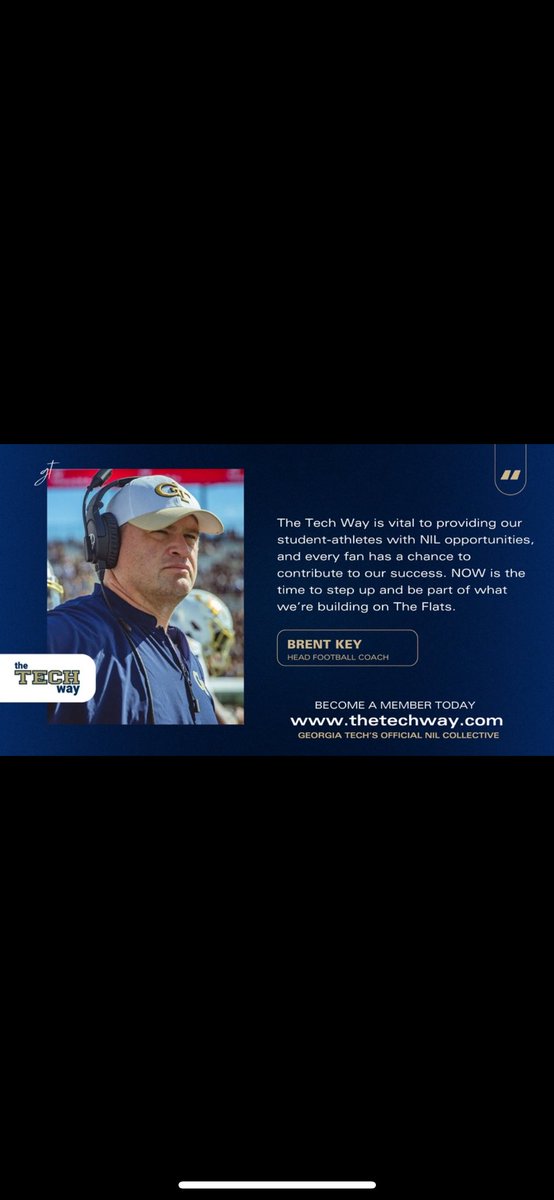 Ethan Mackenny (@mackennyethan) on Twitter photo Hey Yellow Jacket fans! You heard Coach Key you can continue to support Georgia Tech football by becoming a member of <a href="/thetechwaynil/">The Tech Way</a> , Georgia Tech’s Official NIL Collective, today at TheTechway.com
<a href="/TheTechWayNIL/">The Tech Way</a> <a href="/GeorgiaTechFB/">Georgia Tech Football</a> <a href="/GTAthletics/">Georgia Tech Yellow Jackets</a> Hey Yellow Jacket fans! You heard Coach Key you can continue to support Georgia Tech football by becoming a member of <a href="/thetechwaynil/">The Tech Way</a> , Georgia Tech’s Official NIL Collective, today at TheTechway.com
<a href="/TheTechWayNIL/">The Tech Way</a> <a href="/GeorgiaTechFB/">Georgia Tech Football</a> <a href="/GTAthletics/">Georgia Tech Yellow Jackets</a>