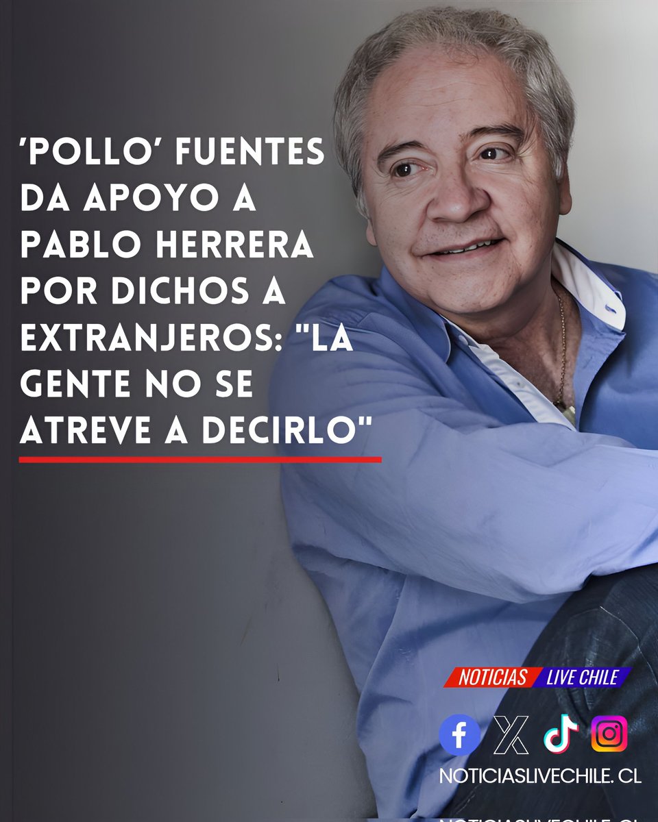 NoticiasLiveCh's tweet photo. Ha pasado una semana desde los polémicos dichos de Pablo Herrera, en donde derechamente llamaba a “pitearse” y “correr bala” a delincuentes extranjeros. Aquellos dichos siguen generando reacciones.

“Los alrededores de La Vega es un asco. Tienen hecho mierda todo (…) Trajeron esa cultura de mierda y tú te tienes que meter a comer adentro”, dijo el cantautor en ese entonces.

“Hay que volver a hacer que ellos respeten (…) Córranle balas a todos (quienes no respeten las reglas), la policía tiene que hacer uso de ese derecho. Ojalá que se los piteen a todos”, añadió en Radio Bío Bío.

Una de las últimas reacciones vino de parte de José Alfredo ‘Pollo’ Fuentes, quien en entrevista con el programa Todo va a estar bien aseguró estar de acuerdo con algunos puntos.

“He rescatado que en redes sociales, la inmensa mayoría está de acuerdo con que lo dijo”, indicó en ese momento, según replicó Página 7.

“Estoy de acuerdo con cosas que Pablo ha planteado, porque la gente no se atreve a decirlas (…) Ha habido una invasión demasiado grande de gente que viene de otros países. Un porcentaje pequeño, que no representa a Venezuela, que ha venido a hacer puras embarradas”, agregó en ese instante.

➡️ Dichos de Pablo Herrera

Por otro lado, el autor de Te Perdí también se mostró crítico de algunas cosas que dijo Herrera, como el hecho de “correr bala a delincuentes”.

“Con los delincuentes, a lo mejor, hay que ser más duros. Además de cuidar nuestras fronteras, para que no entren tan fácilmente”, expresó fuentes.

Por último, el representante de la Nueva Ola aseguró que la situación debería darse por superada pronto.

“Quizás Pablo debería parar. Él ya dijo lo que pensaba”, sentenció.