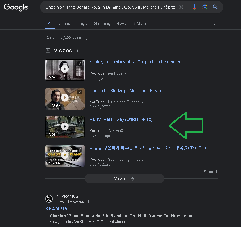 CrystalCrownPrd's tweet photo. 😲WOW! I Googled:
Chopin's "Piano Sonata No. 2 in B♭ minor, Op. 35 III. Marche Funèbre: Lento"

I DID NOT expect to see the Annimax YouTube video "~ Day I Pass Away" as the #3 result!!! 😃👇
https://t.co/FPd2mAlq26

#HeavyMetal #Chopin #Funeral #FuneralMarch #IndieMusic https://t.co/EWFRyV7oVB