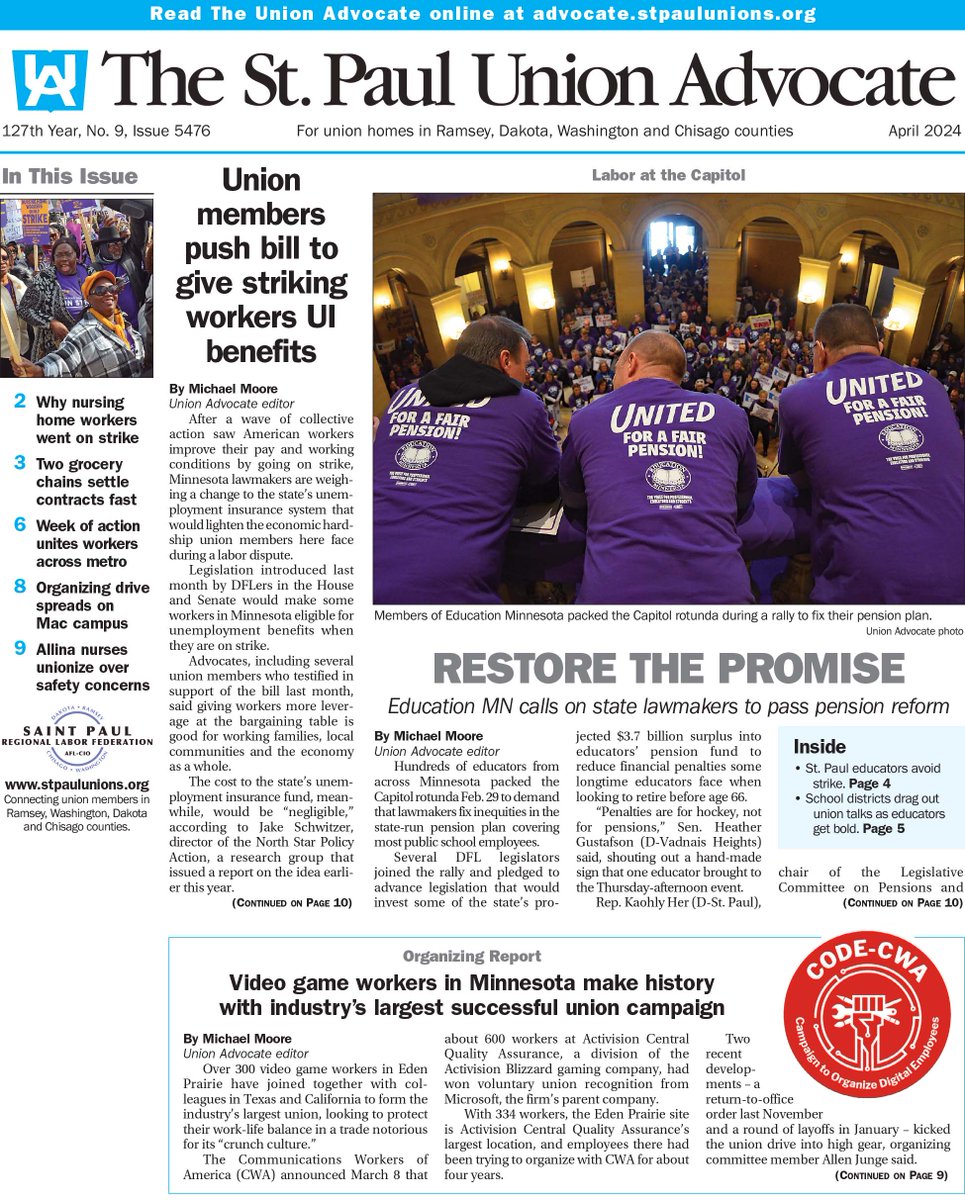 unionadvocate's tweet photo. Our April issue goes into the mail this week! This thread has some of the highlights, but take a full look on our Recent Issues page: https://t.co/A9gDQ3qjVI https://t.co/o64GoJprFl