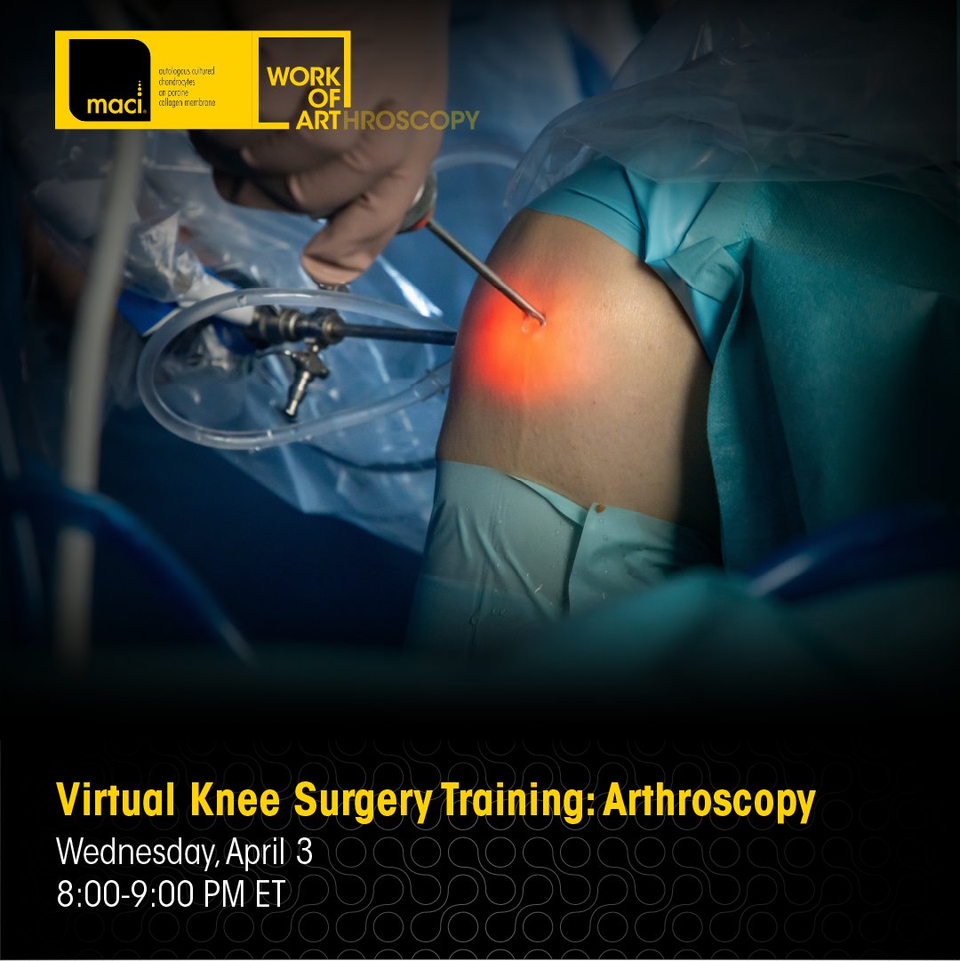 ONE WEEK AWAY! HCPs, join Vericel for an interactive webinar that will explore arthroscopic techniques and innovations in knee cartilage repair on April 3. Sign up now. (For HCPs Only). tinyurl.com/ysrv3kcz #sponsored