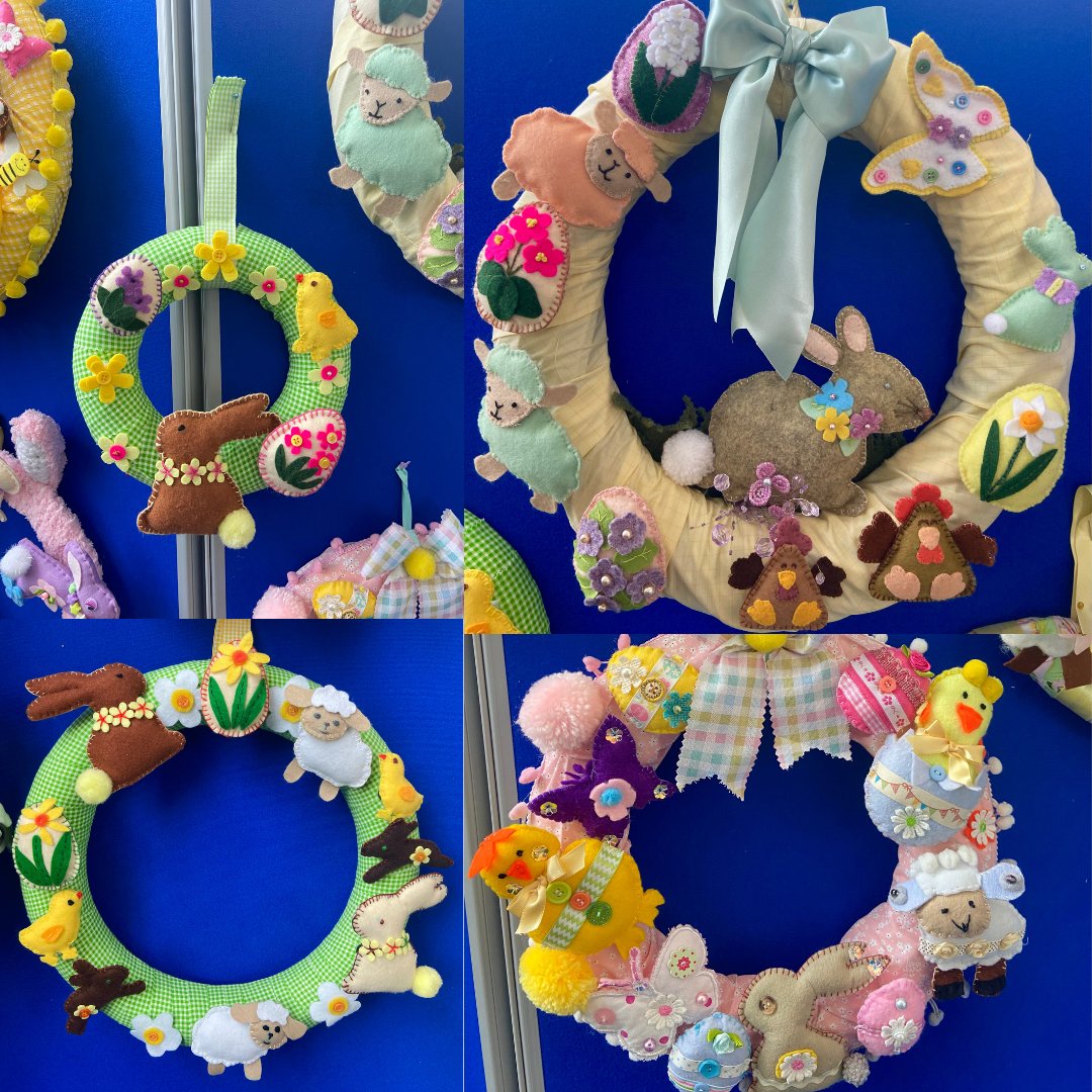 🌷🐰 Our patchwork group at Ferrybank Library has been busy crafting some eggstra-special Easter wreaths🐣✨ #EasterCrafts #FerrybankLibrary #KilkennyLibrary