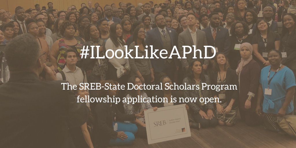 SREBDocSch's tweet photo. MARCH 31 is the deadline apply for the SREB-State Doctoral Scholars Program #fellowship! The goal: more underrepresented #PhD students who seek careers as #faculty on college campuses. Eligibility info  > https://t.co/7ZxqdfFko5 #ILookLikeAPhD #highered #facultydiversity https://t.co/UBfVrCjUOt