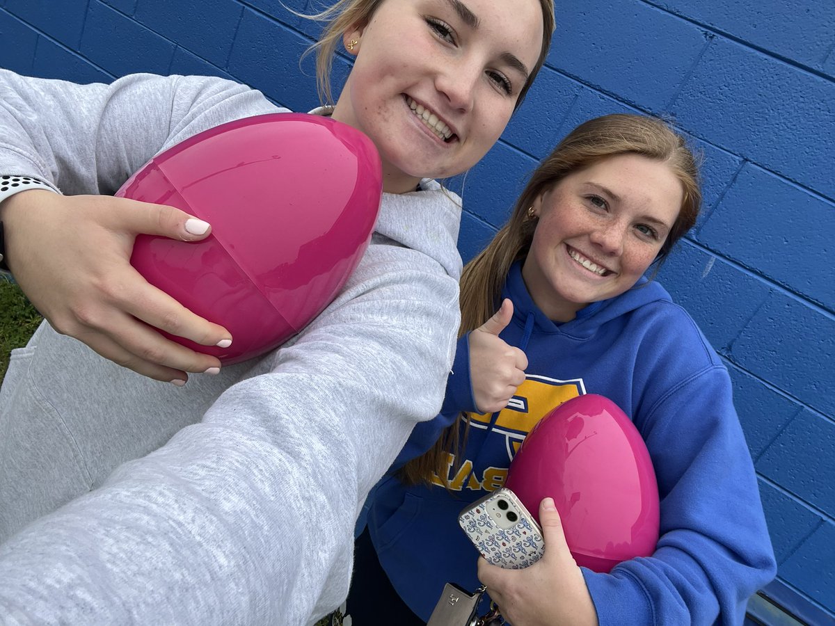 The Easter bunny came to visit our girls today after their BIG conference win last night! 💙🥎💛🐰