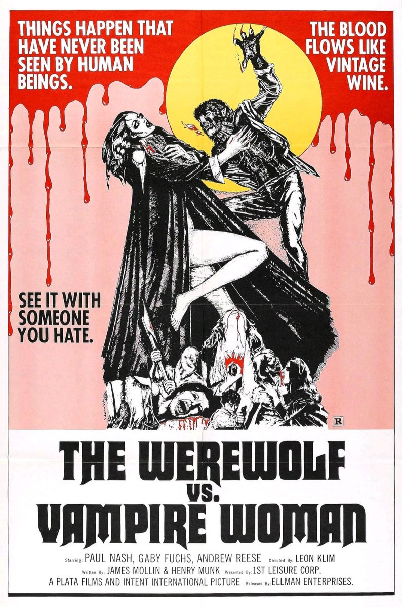 TheFilmFair's tweet photo. Talking taglines: "See it with someone you hate." #TheWerewolfVsTheVampireWoman aka #WerewolfShadow #LaNocheDeWalpurgis (1971 - Dir. #LeonKlimovsky) #PaulNaschy #GabyFuchs https://t.co/sBzSPez2Bs