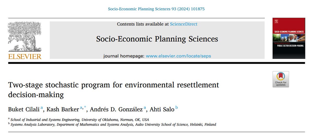 New work on climate change-driven resettlement by @BktCi (along with @andagonhu and Ahti Salo) appearing in @ORMS_Elsevier! More on the way! Important work funded through tremendous support of @FulbrightFIN and @OUResearch.