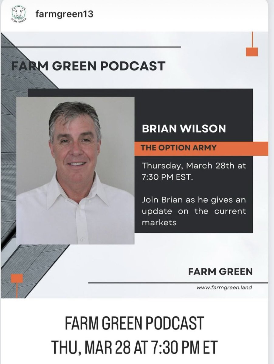 Tomorrow at 7:30! register to hear @Badgswimr on the <a href="/FarmGreen13/">Farm Green</a> podcast talking current markets. Should be a good one, use this link to register (n/c) farmgreen.land/podcast