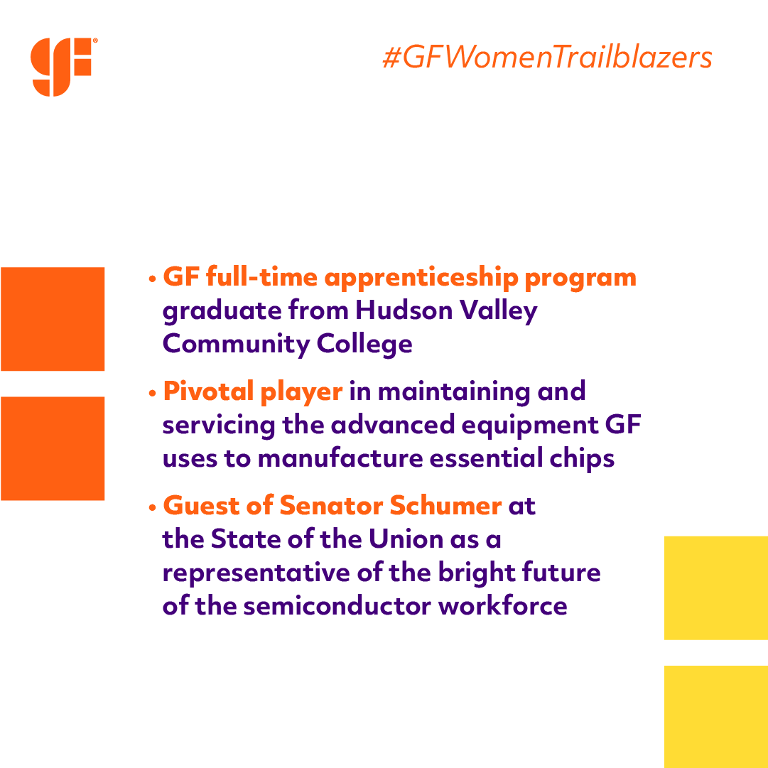 Next, we’d like to spotlight #GFWomenTrailblazer Kim Spica. Kim started as an apprenticeship program graduate and now serves as a Technician, Equipment Engineering, in Malta, NY. [1/2] #GFWomenTrailblazers #GFTechTrailblazers #WomeninTech #InspireInclusion #STEMWomen