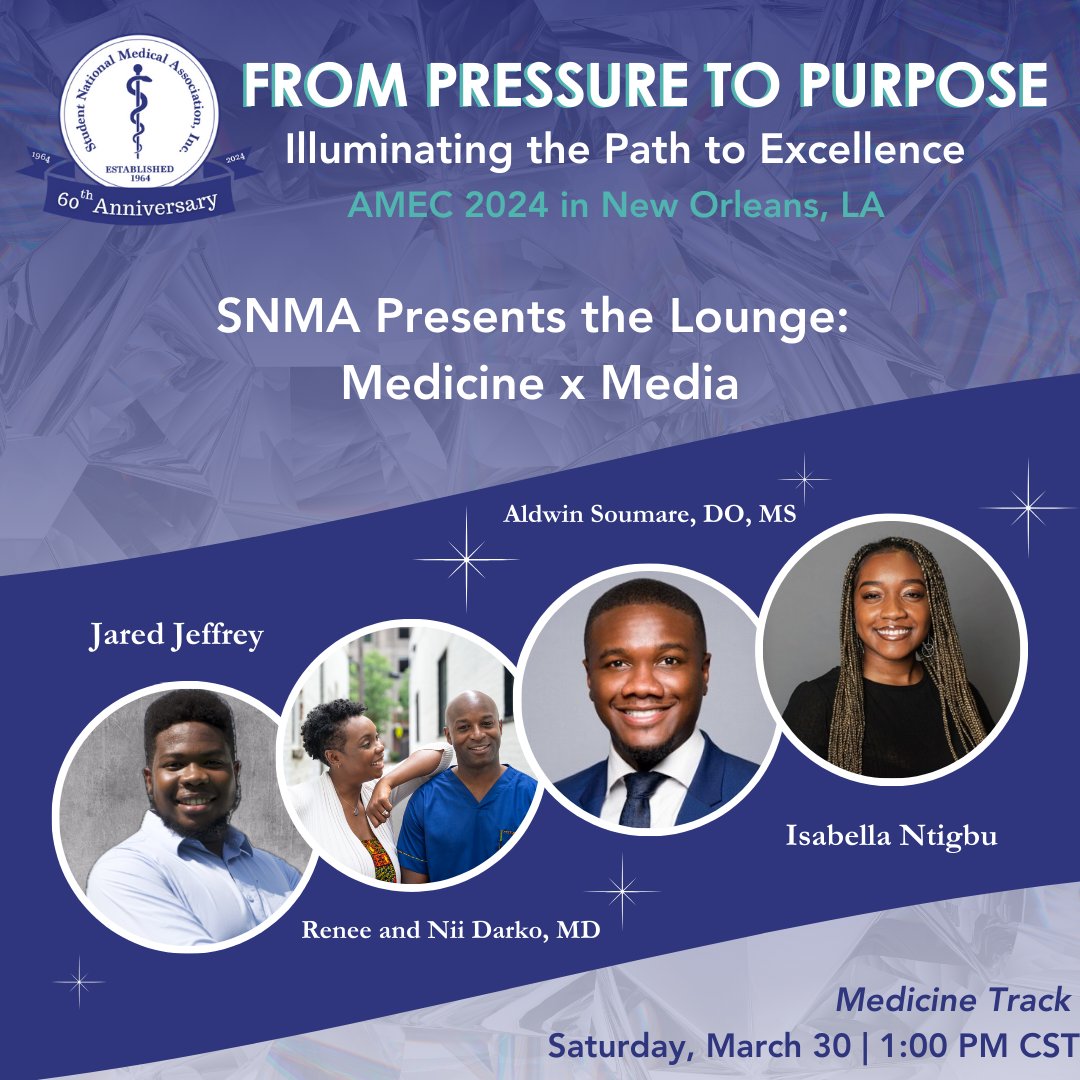 What speakers are you most excited to hear from at AMEC? Let us know in the comments! (2/2)

#SNMA #MAPS #AMEC2024 #AMEC #NOLA #MedicalStudents #PreMeds #DiversifyMedicine #BlackDoctors #StudentDoctors