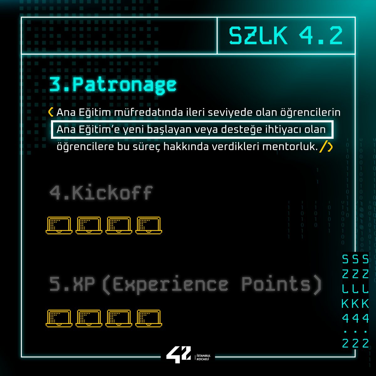 'Patronage' denilince akla patron geliyor olabilir, ancak 42 İstanbul & 42 Kocaeli'de farklı bir anlamı var 👐🏻 SZLK 4.2'de bu haftanın kelimesi 'Patronage' ne anlama geliyor, hep birlikte öğreniyoruz 🔡 Not: Bu 'Patronage'da emretmek yok dayanışma var 😇