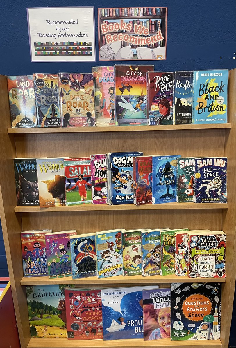 Our Reading Ambassadors have displayed some of their favourite book recommendations. I think they’ll be in the library every few days to update this!
