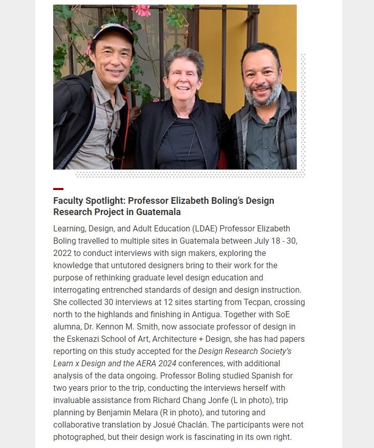 soe_global's tweet photo. Faculty Spotlight: Professor Elizabeth Boling’s Design Research Project in Guatemala https://t.co/SjGlZmEUww