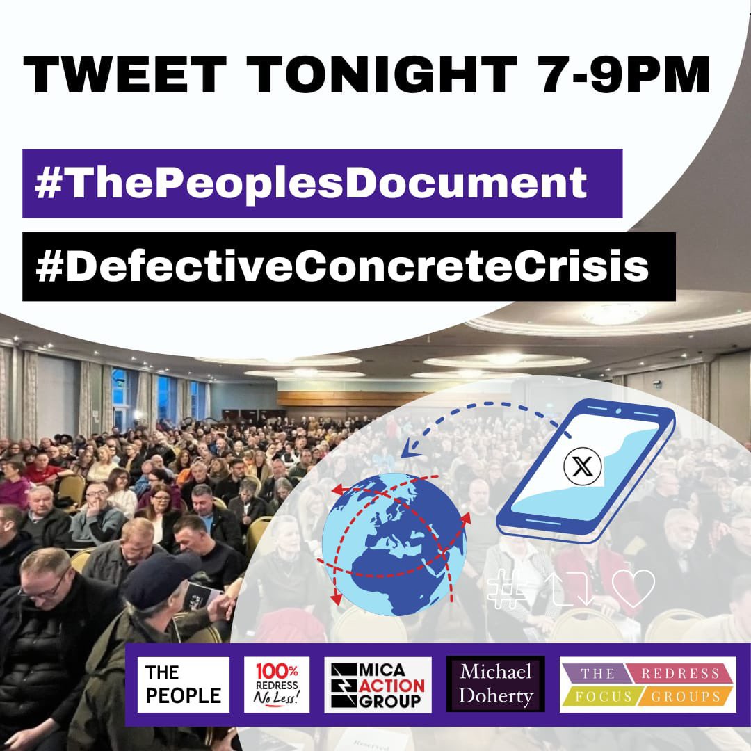 rosieed's tweet photo. See you at 7pm for Twitter X storm!! We made it to 2 and 3 last week, let’s get it to number one after a huge turnout last night for #ThePeoplesDocument #DefectiveConcreteCrisis 

@RedressFGroups @PaddyDiver4 @micaactiongroup https://t.co/dBUa5yvwGU