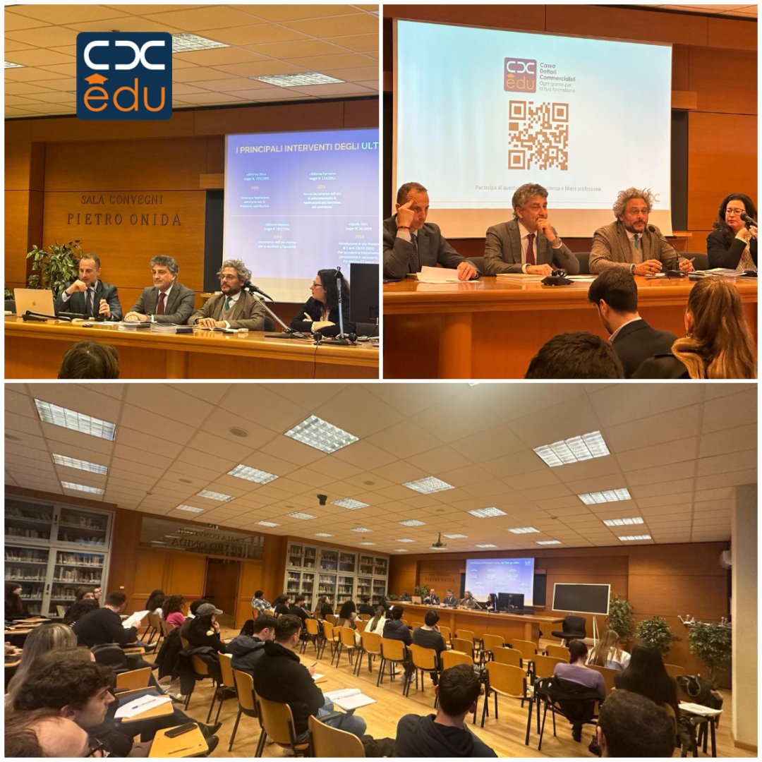 Cassa_CDC's tweet photo. Torna oggi il progetto di formazione universitaria “#CDCEdu. Ogni giorno per la tua formazione” su cultura previdenziale e libera professione della Cassa #DottoriCommercialisti.
I primi due incontri alla @SapienzaRoma alla presenza dei Consiglieri e dei dirigenti della CDC. https://t.co/Vt879sO0lc