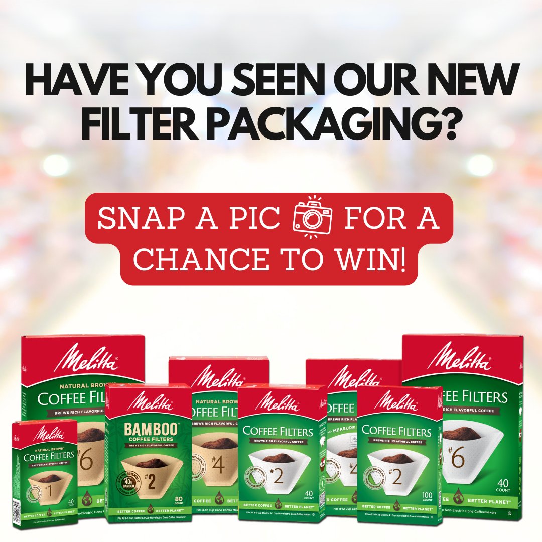 Whether you're seeing them on the shelves at the grocery store for the first time, or you've already brought them home to your pantry, snap a pic of our new coffee filter packaging and head to our Facebook page to enter by posting in the comments on the giveaway entry post.