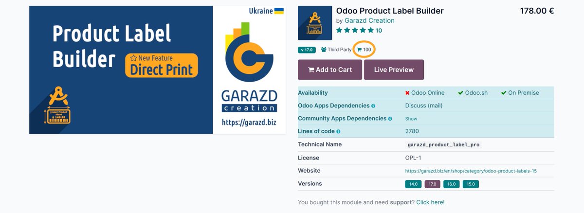 garazdcreation's tweet photo. Today, the 100th copy of the Product Label Builder app was purchased on Odoo Apps!

It's a great event for us, for our company and the team. Building the powerful Odoo solutions that are flexible and user-friendly that is our main goals.

P.S. This app is now in the top 30. https://t.co/Sdmr4ucHVo
