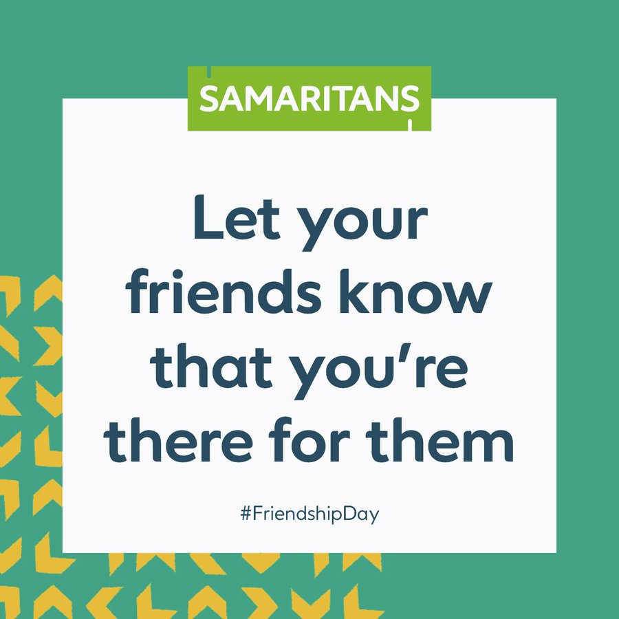 🤝 On #FriendshipDay, It can be hard to know what to do if your friend is going through a tough time. Just being there to listen can make all the difference 💚 If you or someone you know needs support, <a href="/samaritans/">Samaritans</a> are here to listen at 116123. #NationalFriendshipDay