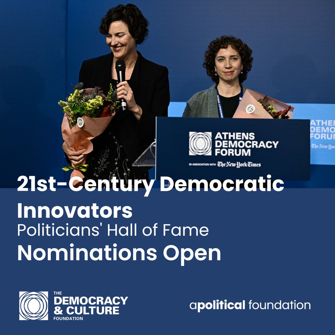 Apolitical Foundation (@apoliticalfound) on Twitter photo We want your nominations! tinyurl.com/DIHOFnoms
For the second year, we’re honoring trailblazing politicians in the “Democratic Innovators of the 21st Century” Politicians’ Hall of Fame with the <a href="/DemCultureFnd/">Democracy and Culture Foundation</a> Deadline: June 14 We want your nominations! tinyurl.com/DIHOFnoms
For the second year, we’re honoring trailblazing politicians in the “Democratic Innovators of the 21st Century” Politicians’ Hall of Fame with the <a href="/DemCultureFnd/">Democracy and Culture Foundation</a> Deadline: June 14